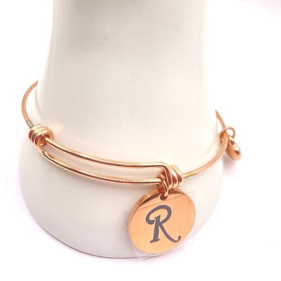 Rose gold Initial “R” charm bangle bracelet - Picture 1 of 4